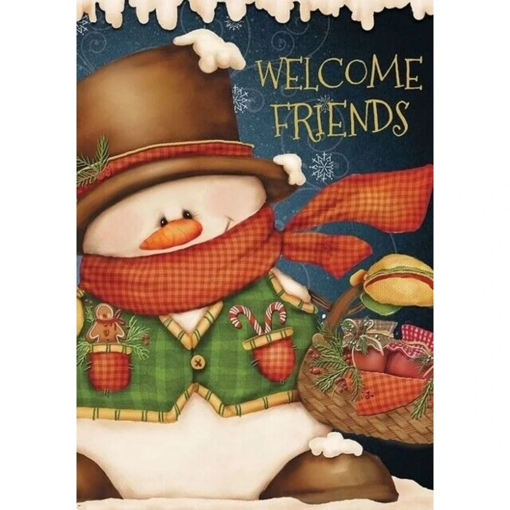 Welcome Friends Snowman House Flag  28